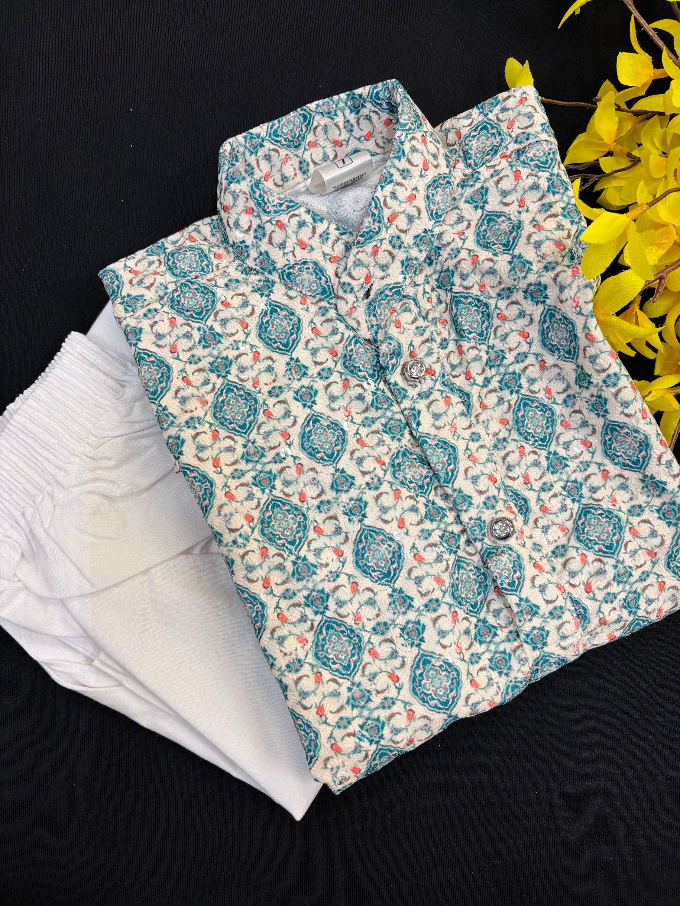 Digital Print Boys Kurta set with Chikankari work image 0